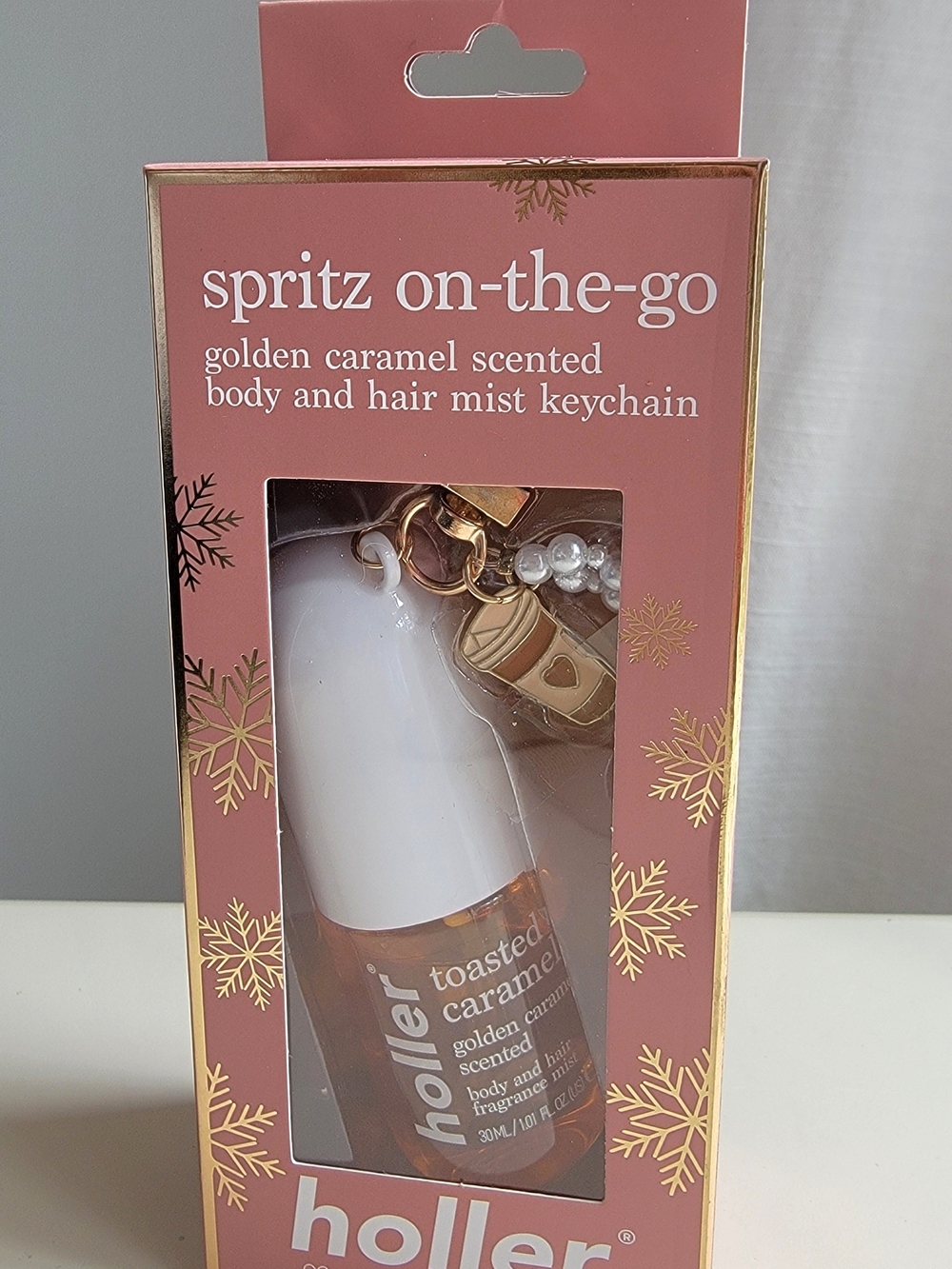 Bath & Body Works Spritz On-The-Go Golden Caramel Mist Keychain - White/Gold